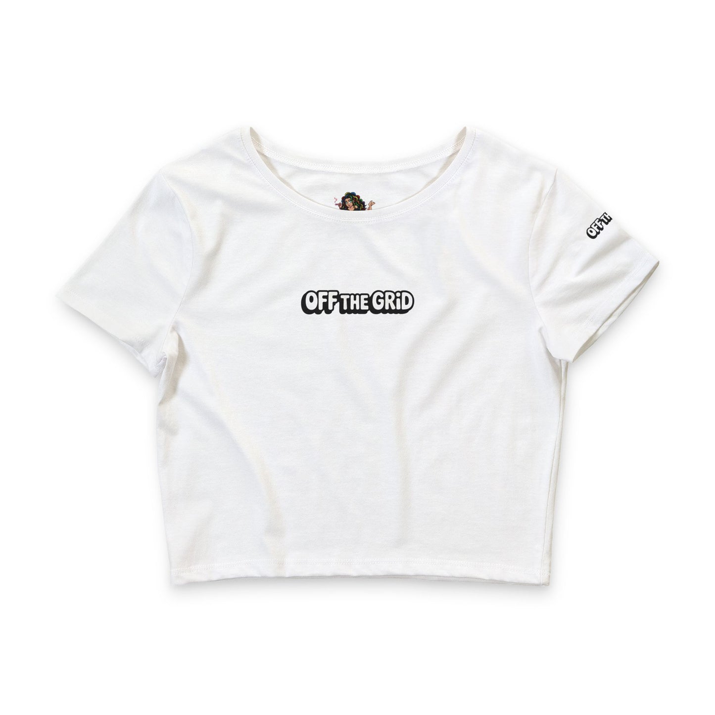 Off The Grid Crop Tee — Women’s Relaxed White Graphic Crop Top
