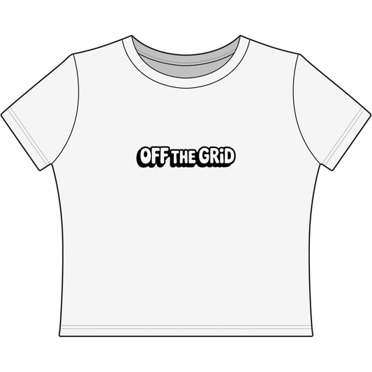 Off The Grid Women's Baby Tee — Casual Cropped Graphic Tee for Travel & Adventure Lovers