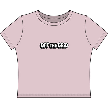 Off The Grid Women's Baby Tee — Casual Cropped Graphic Tee for Travel & Adventure Lovers