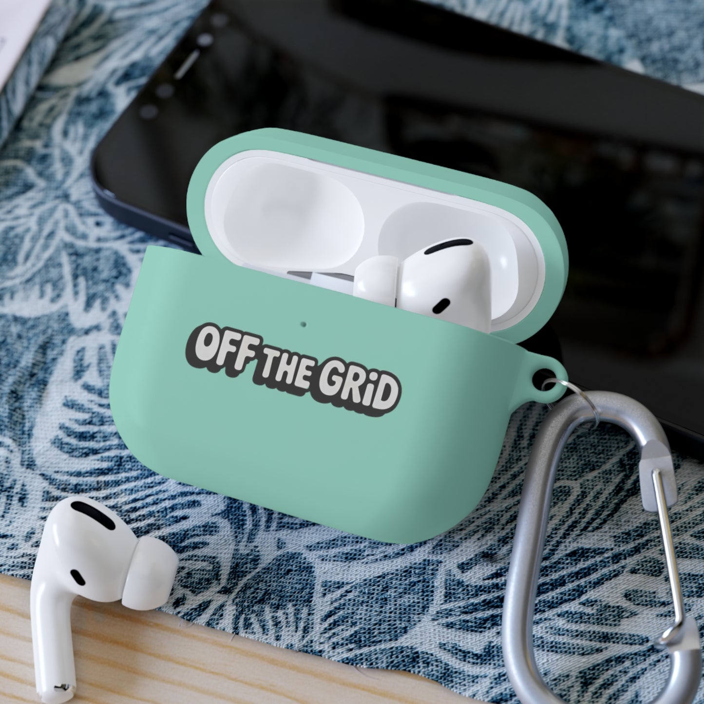 "Off The Grid" AirPods Case Cover — Minimal Protective Silicone Case with Carabiner
