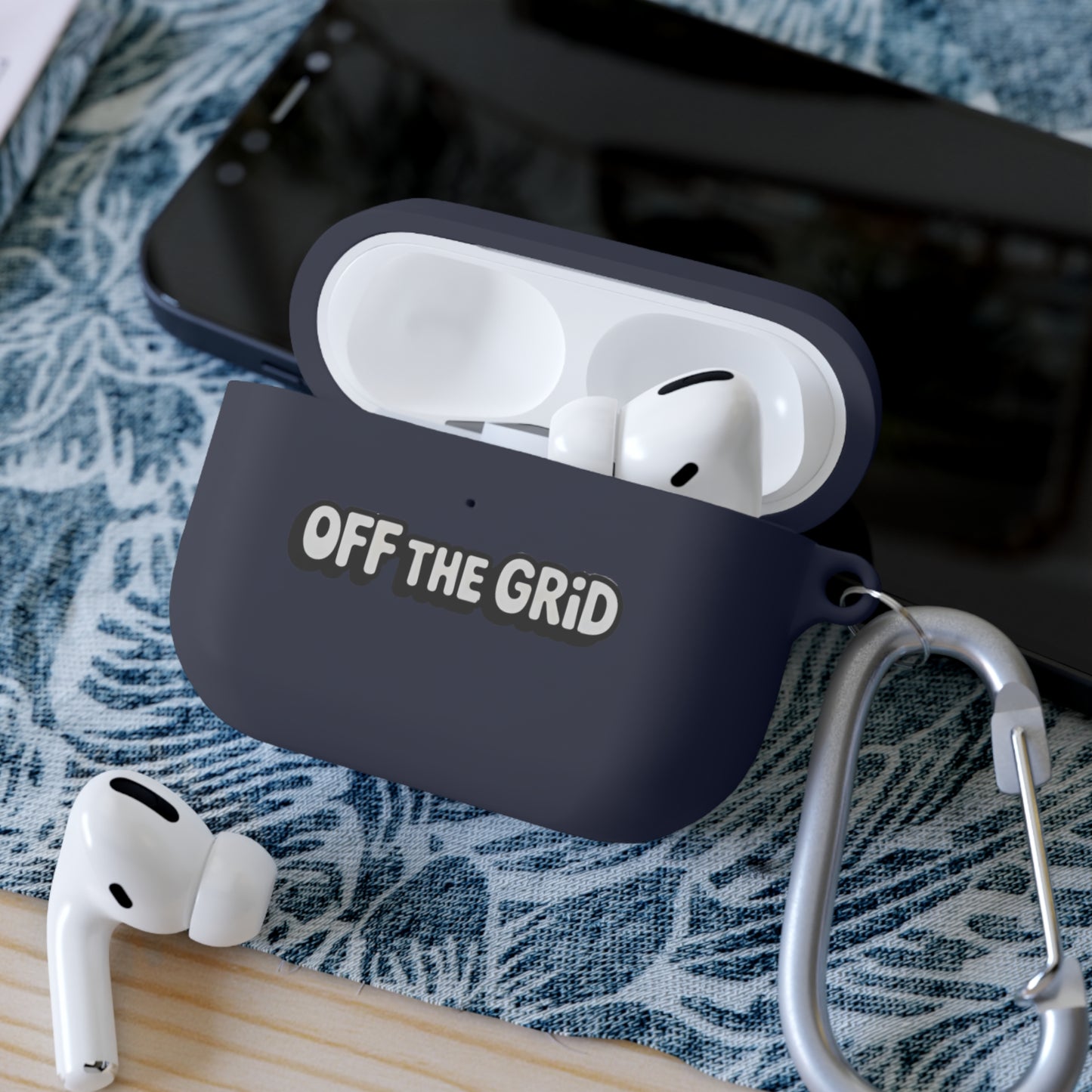 "Off The Grid" AirPods Case Cover — Minimal Protective Silicone Case with Carabiner
