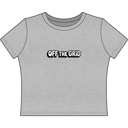 Off The Grid Women's Baby Tee — Casual Cropped Graphic Tee for Travel & Adventure Lovers