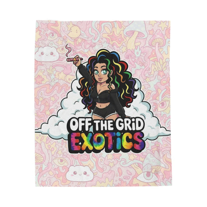 Velveteen Plush Blanket — "Off The Grid Exotics" Rainbow Cartoon Chill Throw
