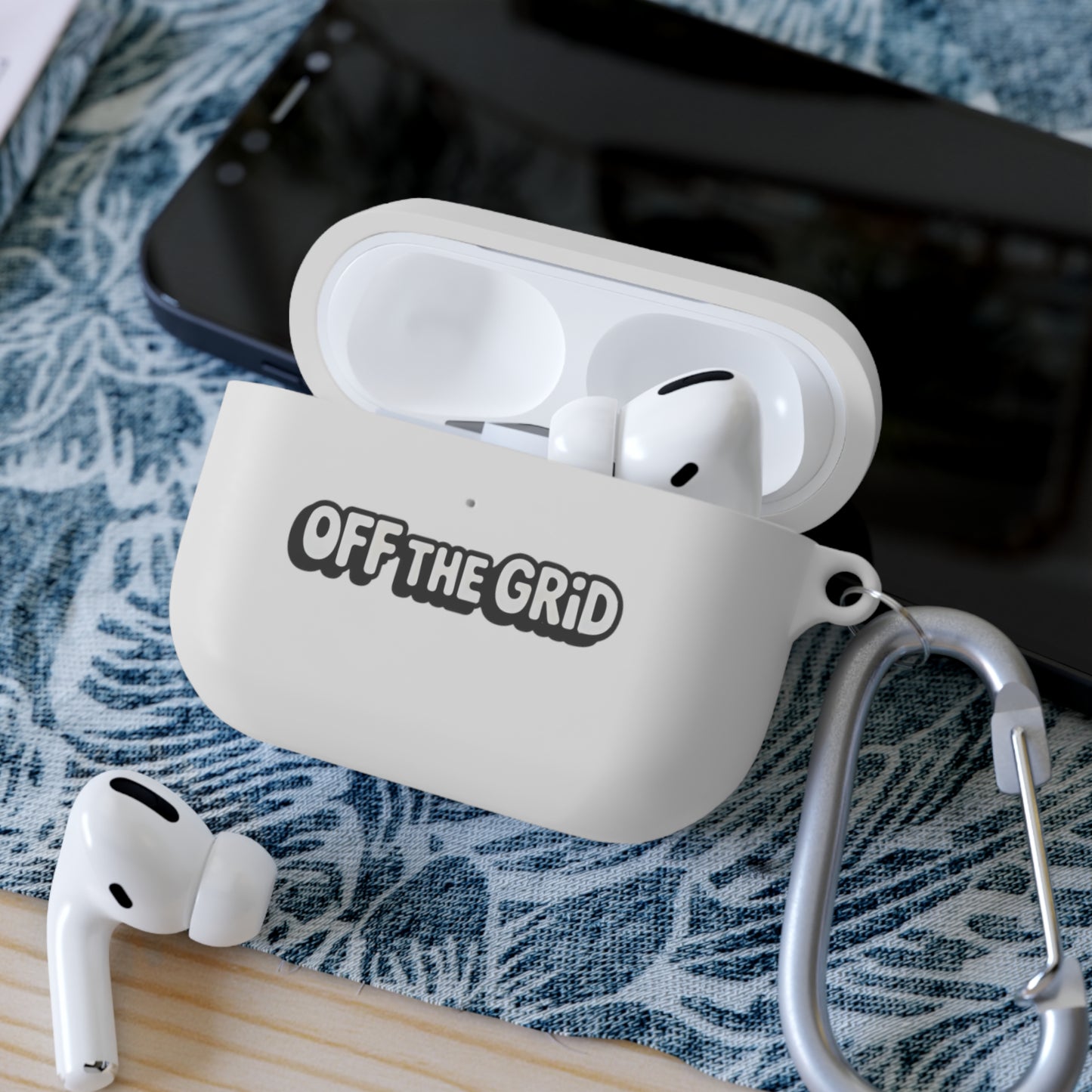 "Off The Grid" AirPods Case Cover — Minimal Protective Silicone Case with Carabiner