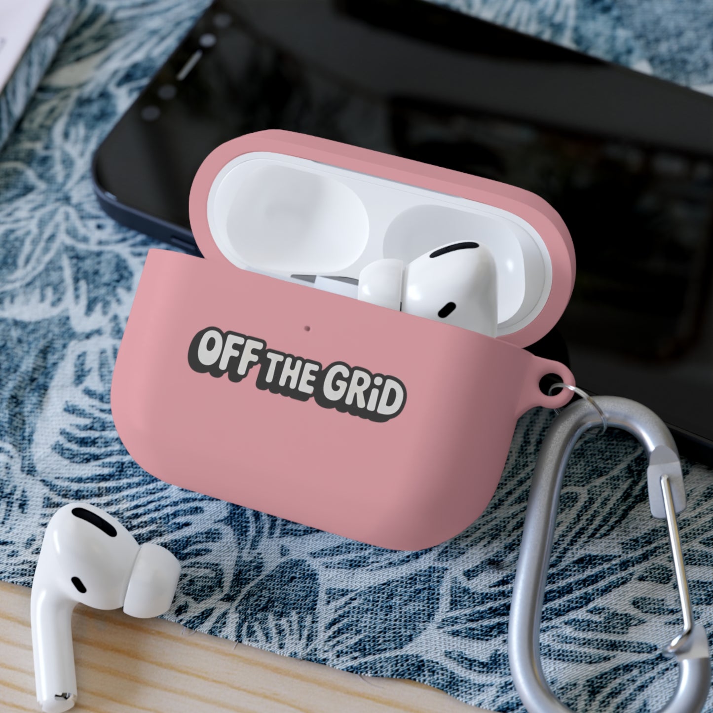 "Off The Grid" AirPods Case Cover — Minimal Protective Silicone Case with Carabiner