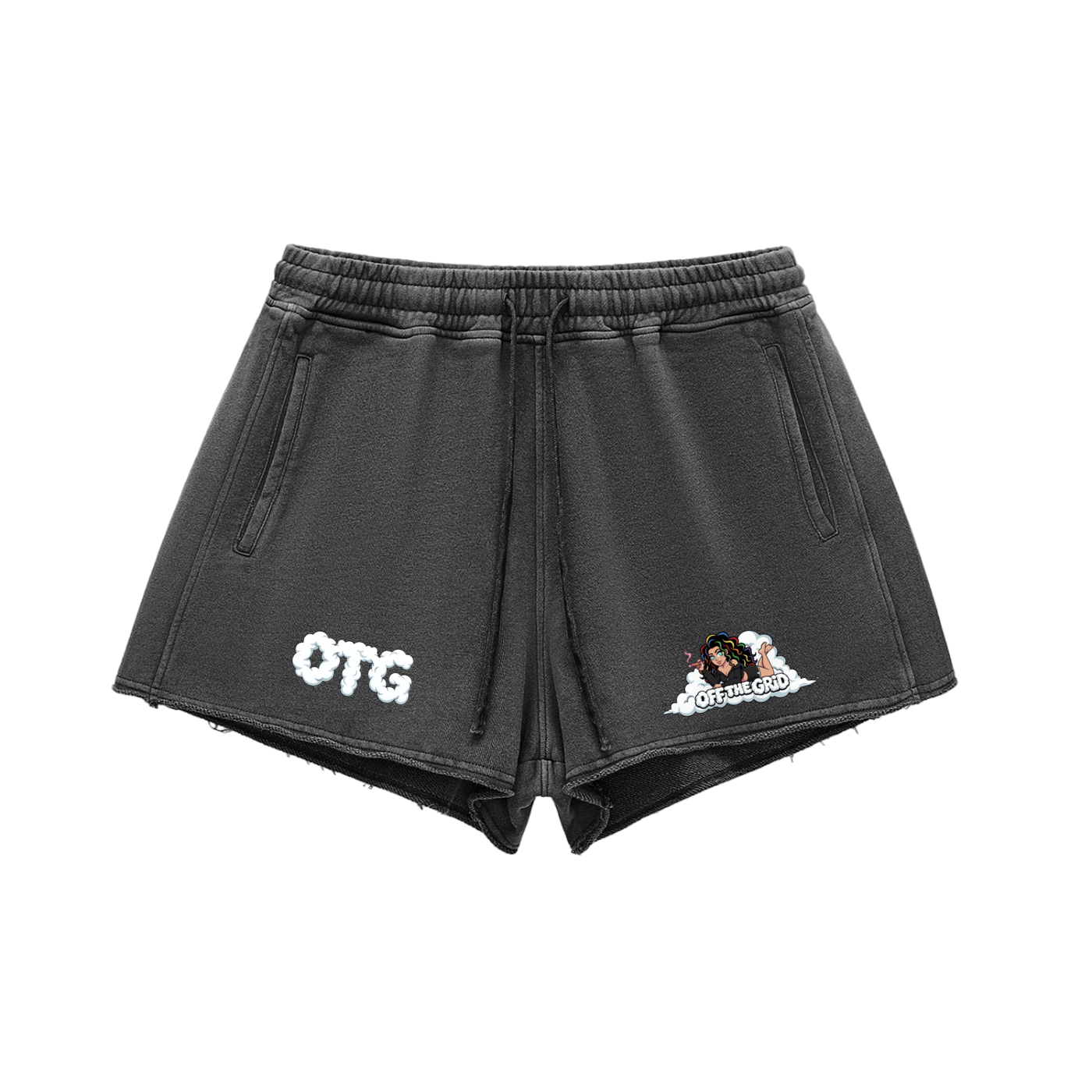 Snow Washed Raw Edge Drawstring Shorts