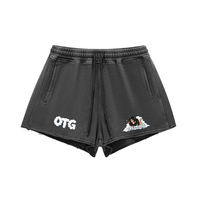 Snow Washed Raw Edge Drawstring Shorts