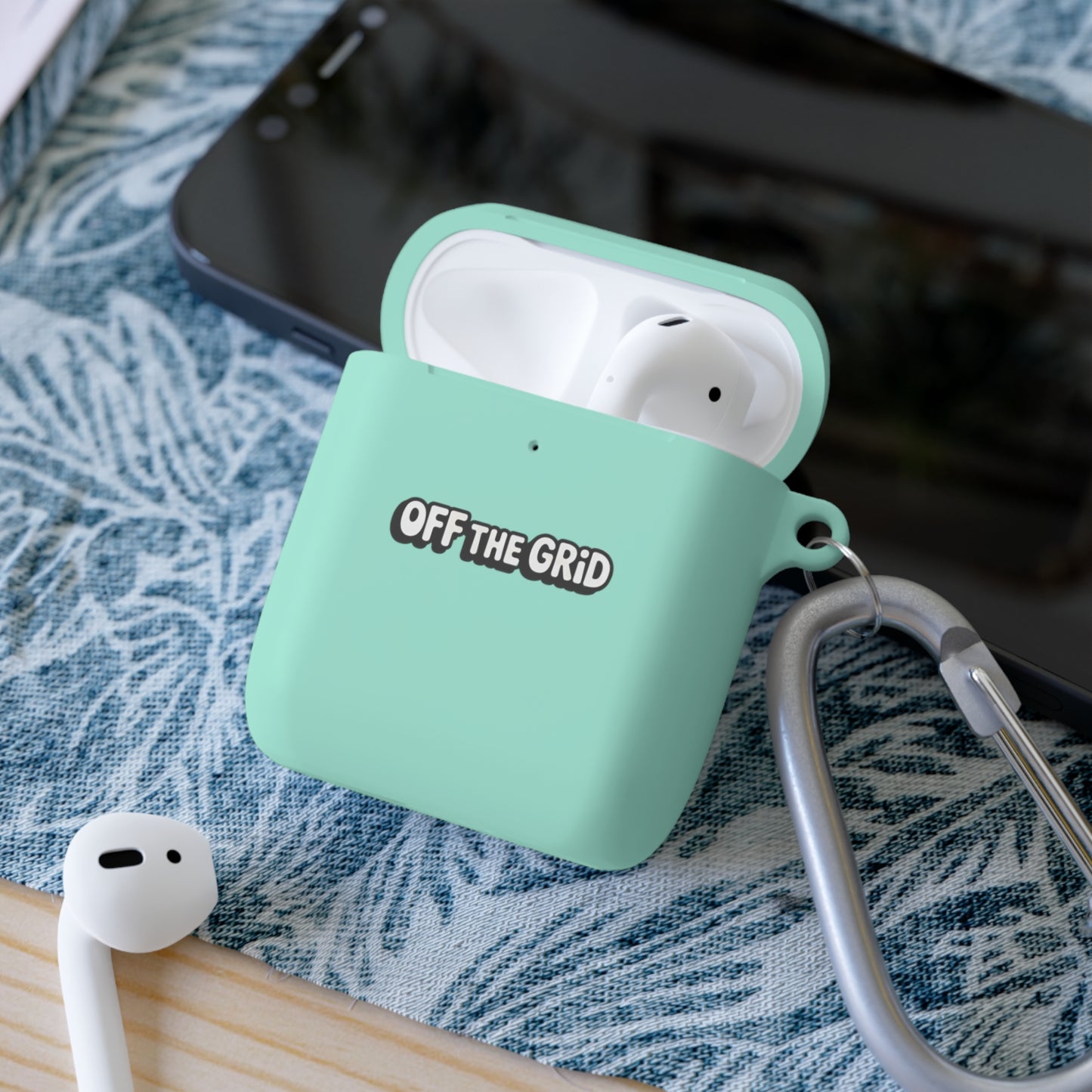 "Off The Grid" AirPods Case Cover — Minimal Protective Silicone Case with Carabiner
