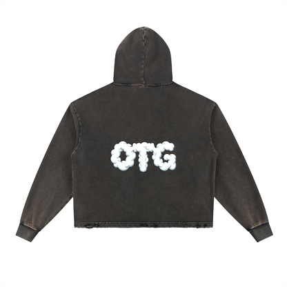 Vintage Washed Frayed-Hem Hoodie