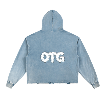 Vintage Washed Frayed-Hem Hoodie