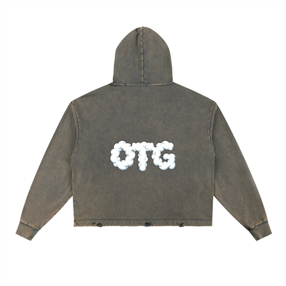 Vintage Washed Frayed-Hem Hoodie