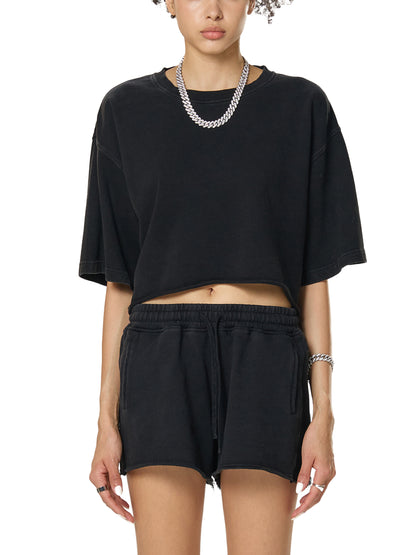 Snow Washed Raw Edge Crop Top